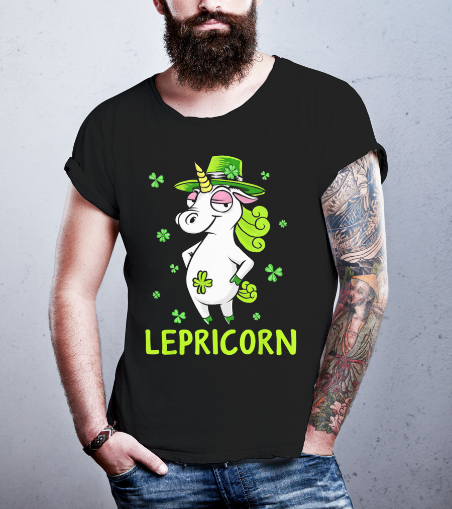 Lepricorn Leprechaun Unicorn St Pat Clover Hat T-Shirt