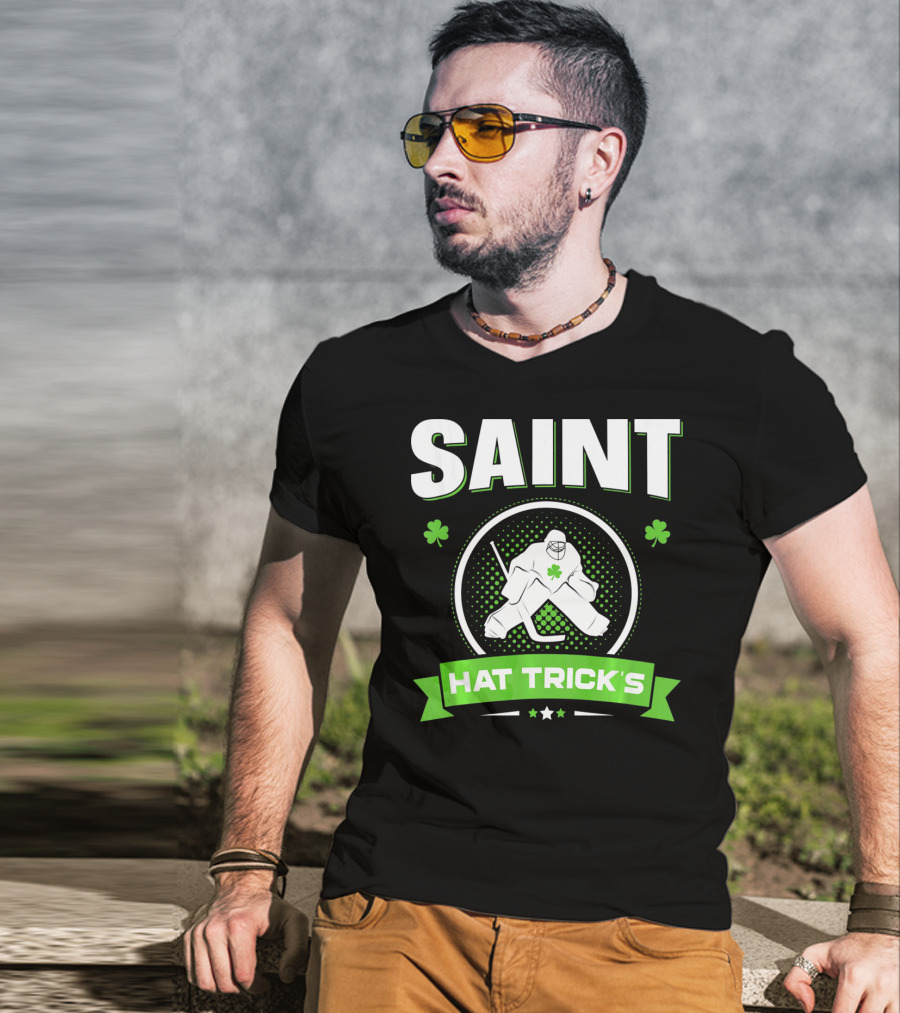 SAINT HAT TRICK'S Hockey Shamrock Irish St Patricks T-Shirt
