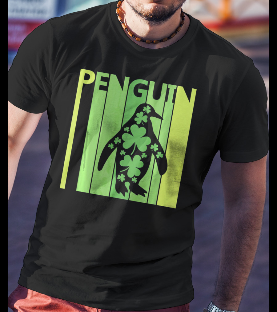 Lucky Penguin St Patricks Day Clover Penguin T-Shirt