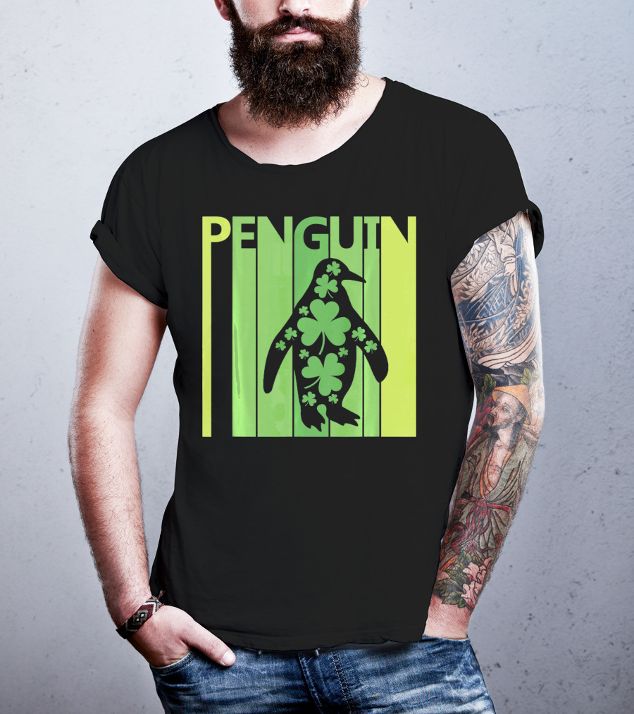 Lucky Penguin St Patricks Day Clover Penguin T-Shirt
