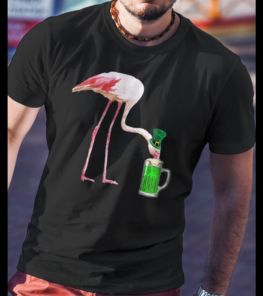 Irish Flamingo Drinking Green Beer T-Shirt