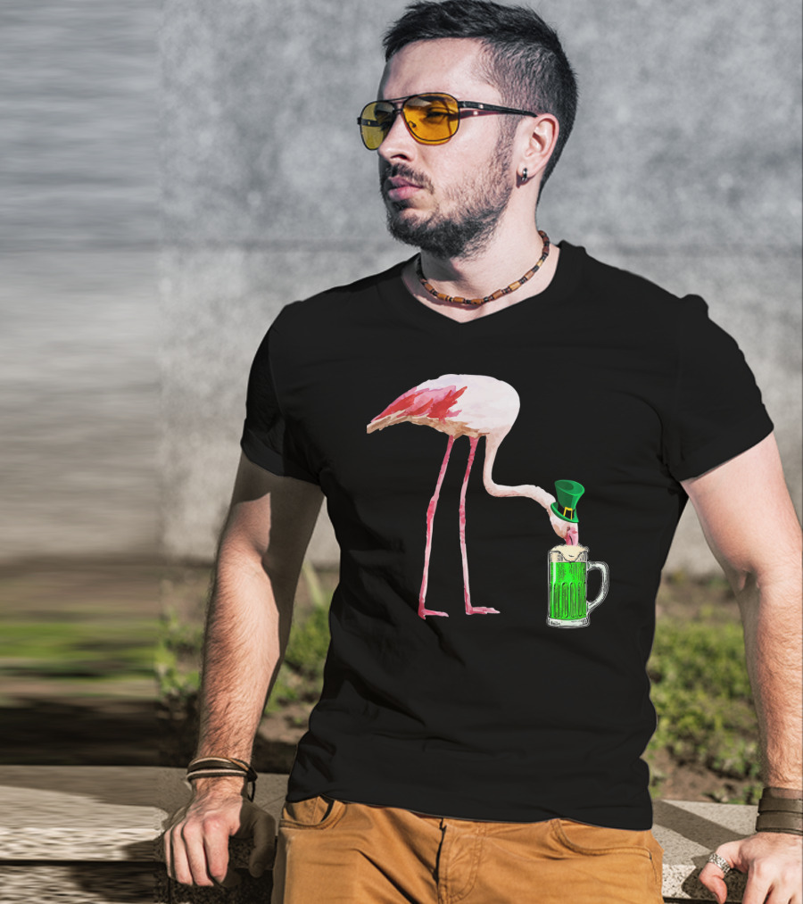 Irish Flamingo Drinking Green Beer T-Shirt
