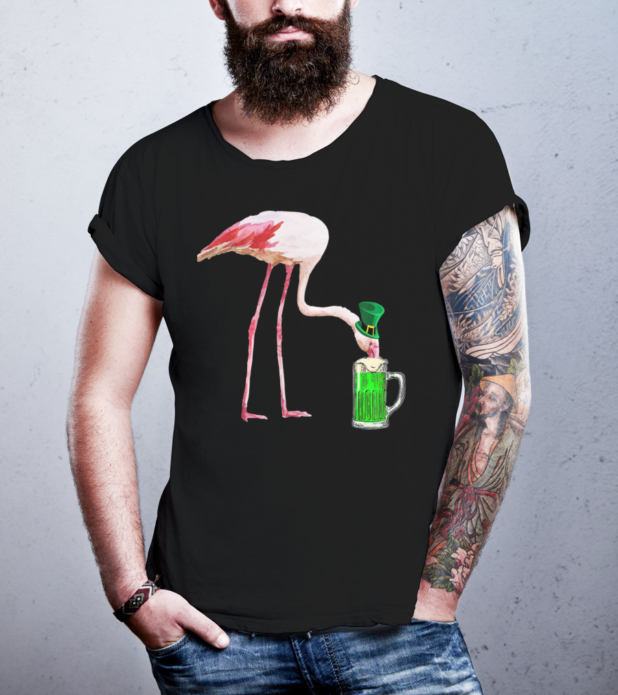 Irish Flamingo Drinking Green Beer T-Shirt