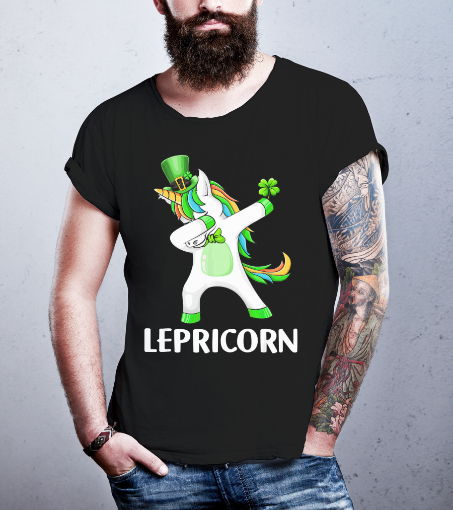 Lepricorn Dabbing Leprechaun Unicorn With Rainbow Mane And Green Hat T-Shirt
