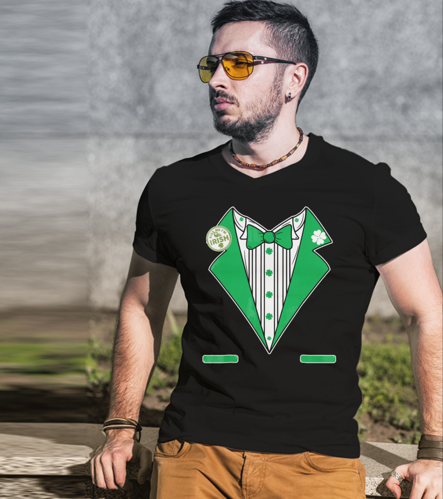 St. Patricks Day Tux Green Kiss Me I'm Irish Bow Tie Four-Leaf Clover T-Shirt
