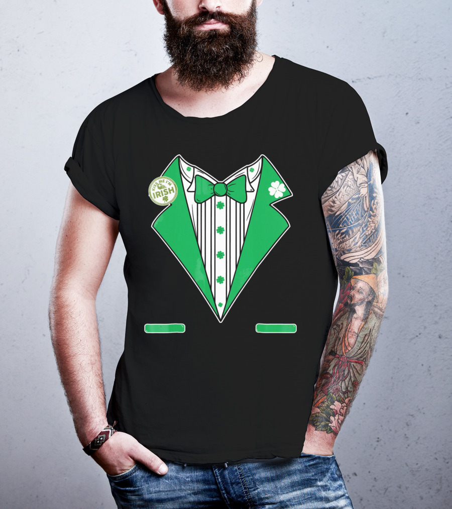 St. Patricks Day Tux Green Kiss Me I'm Irish Bow Tie Four-Leaf Clover T-Shirt