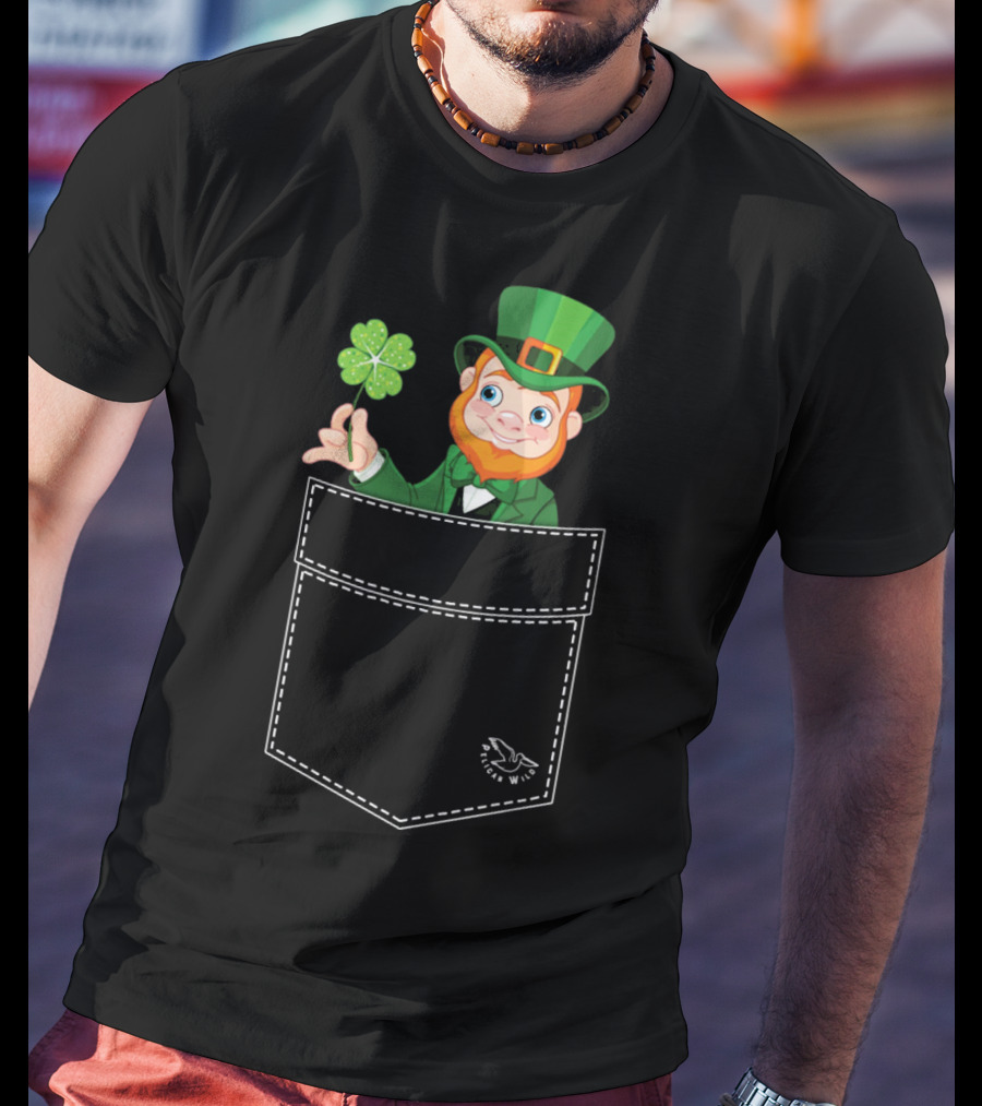 Leprechaun Holding Shamrock In Pocket Long Sleeve T-Shirt