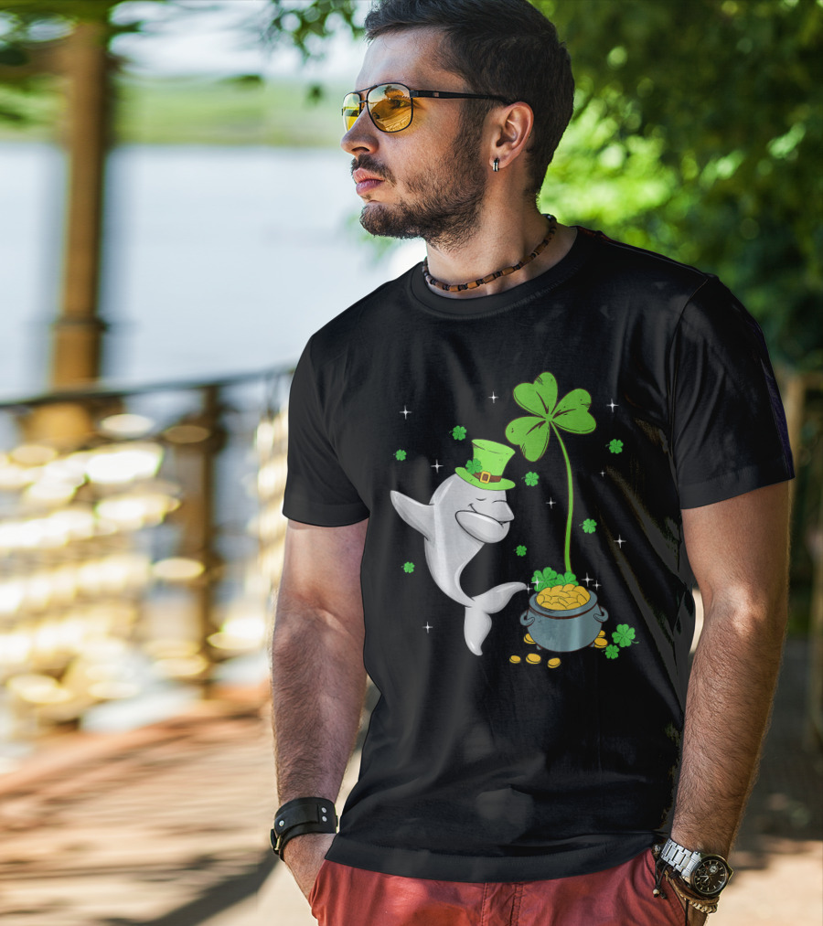 Shamrock Leprechaun Dolphin St Patricks Pot Of Gold T-Shirt