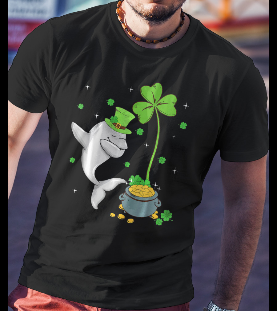 Shamrock Leprechaun Dolphin St Patricks Pot Of Gold T-Shirt