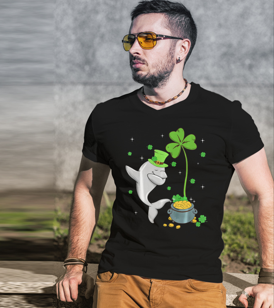 Shamrock Leprechaun Dolphin St Patricks Pot Of Gold T-Shirt