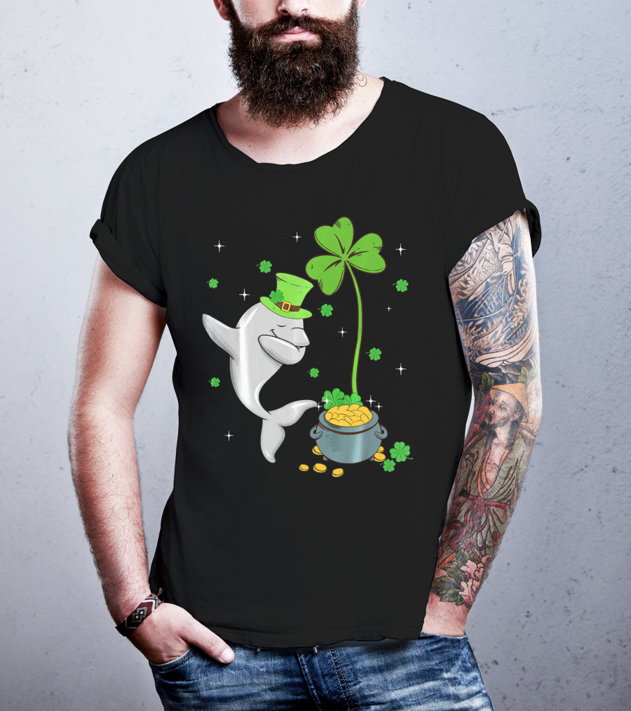 Shamrock Leprechaun Dolphin St Patricks Pot Of Gold T-Shirt