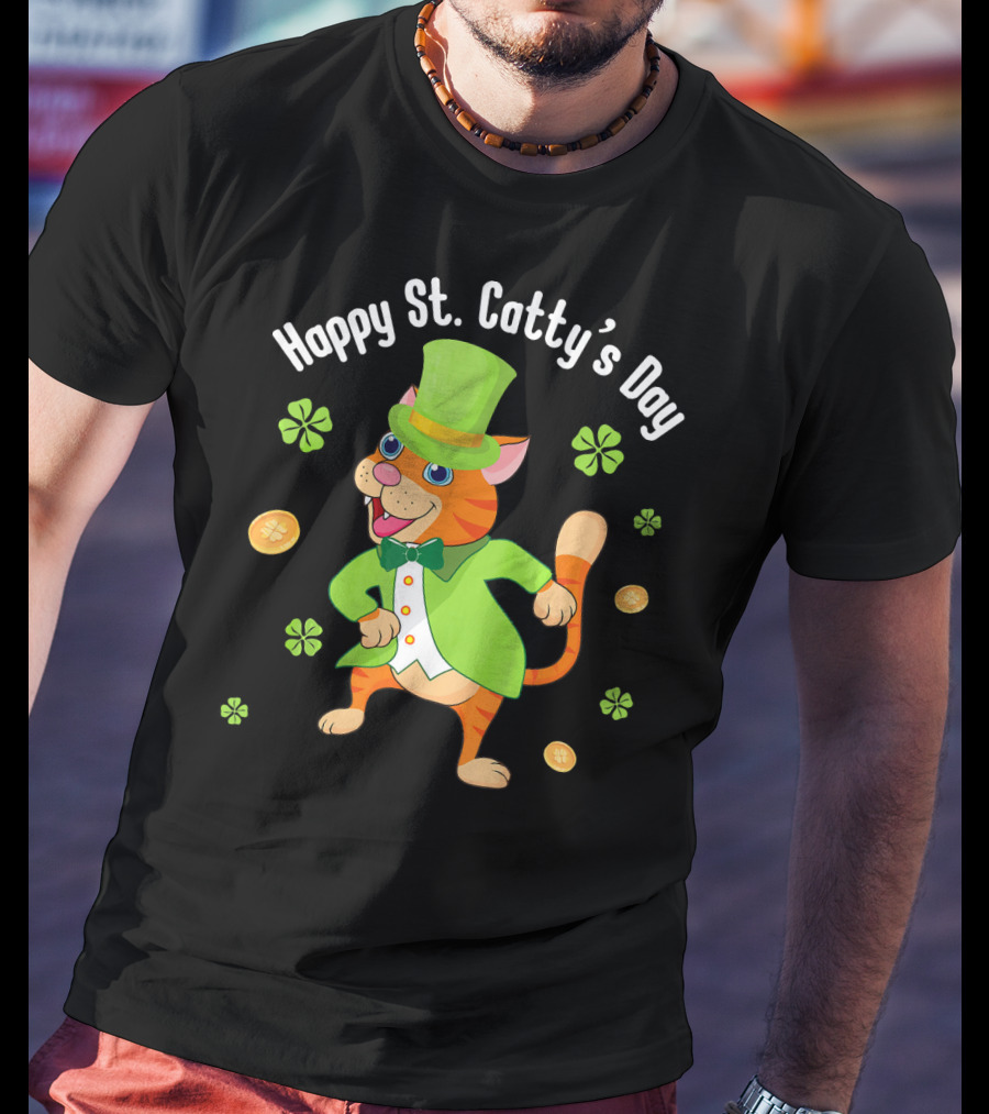 Hoppy St. Catty's Day Irish Cat Leprechaun Dance Gold Shamrock T-Shirt