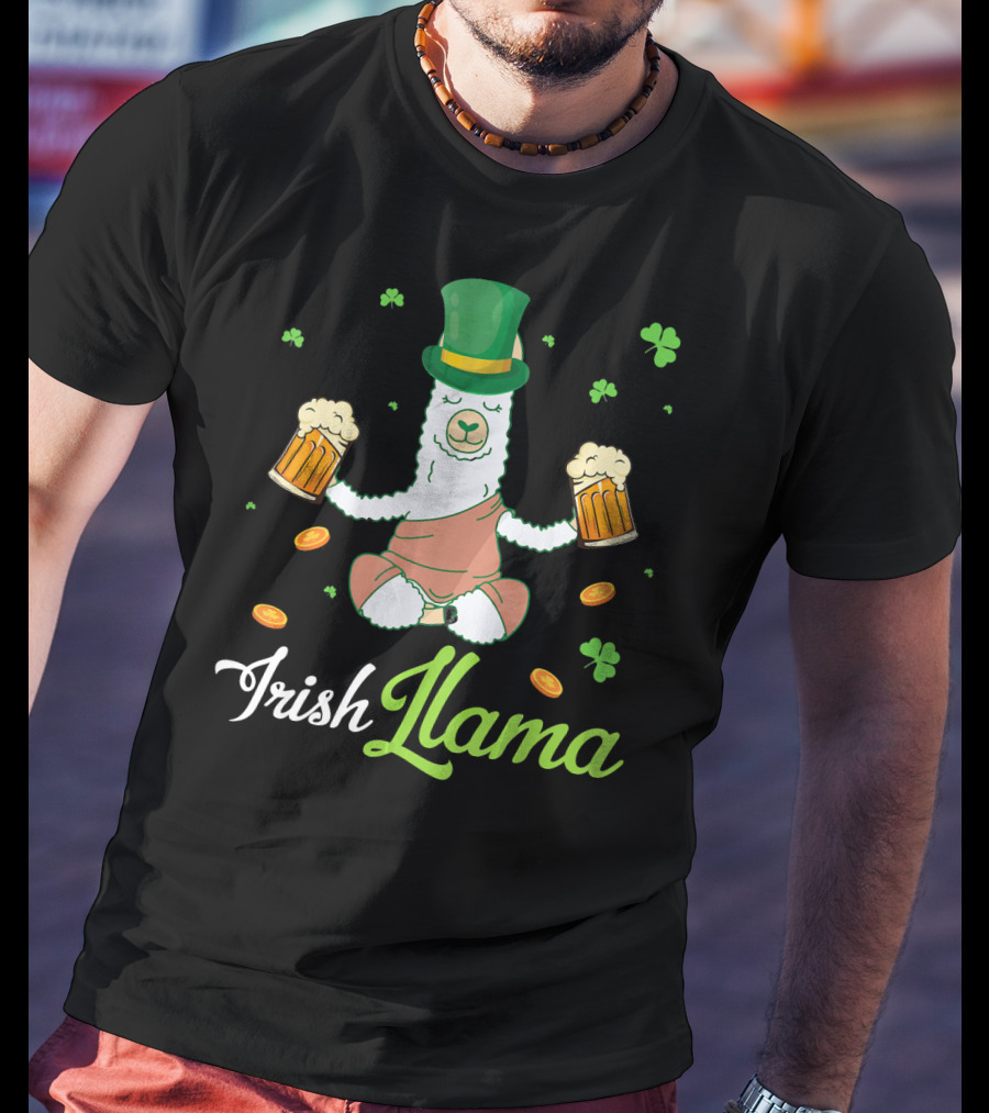 Irish Llama Leprechaun Drink Beer Shamrocks Go T-Shirt