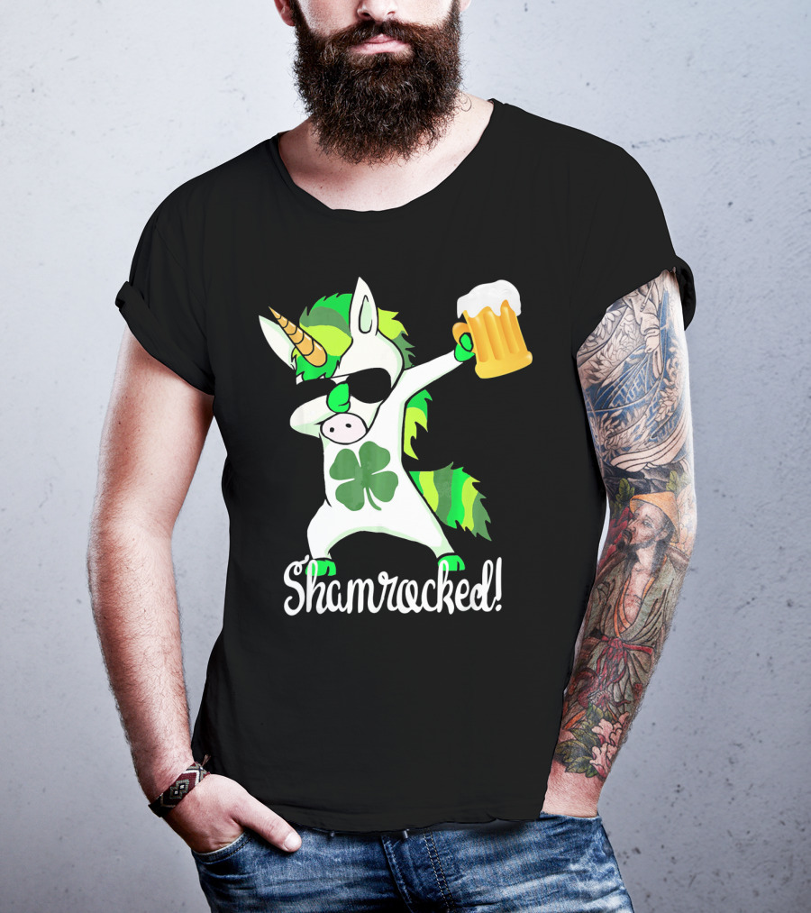 Shamrocked Funny St. Patrick's Day Unicorn With Beer Mug T-Shirt