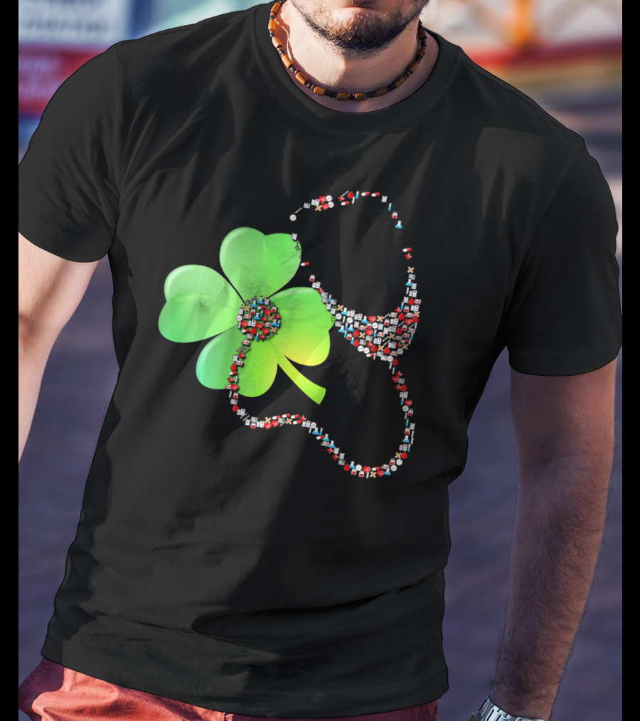 Shamrock Saint Patrick's Day Nurse Stethoscope Emoji Icons T-Shirt