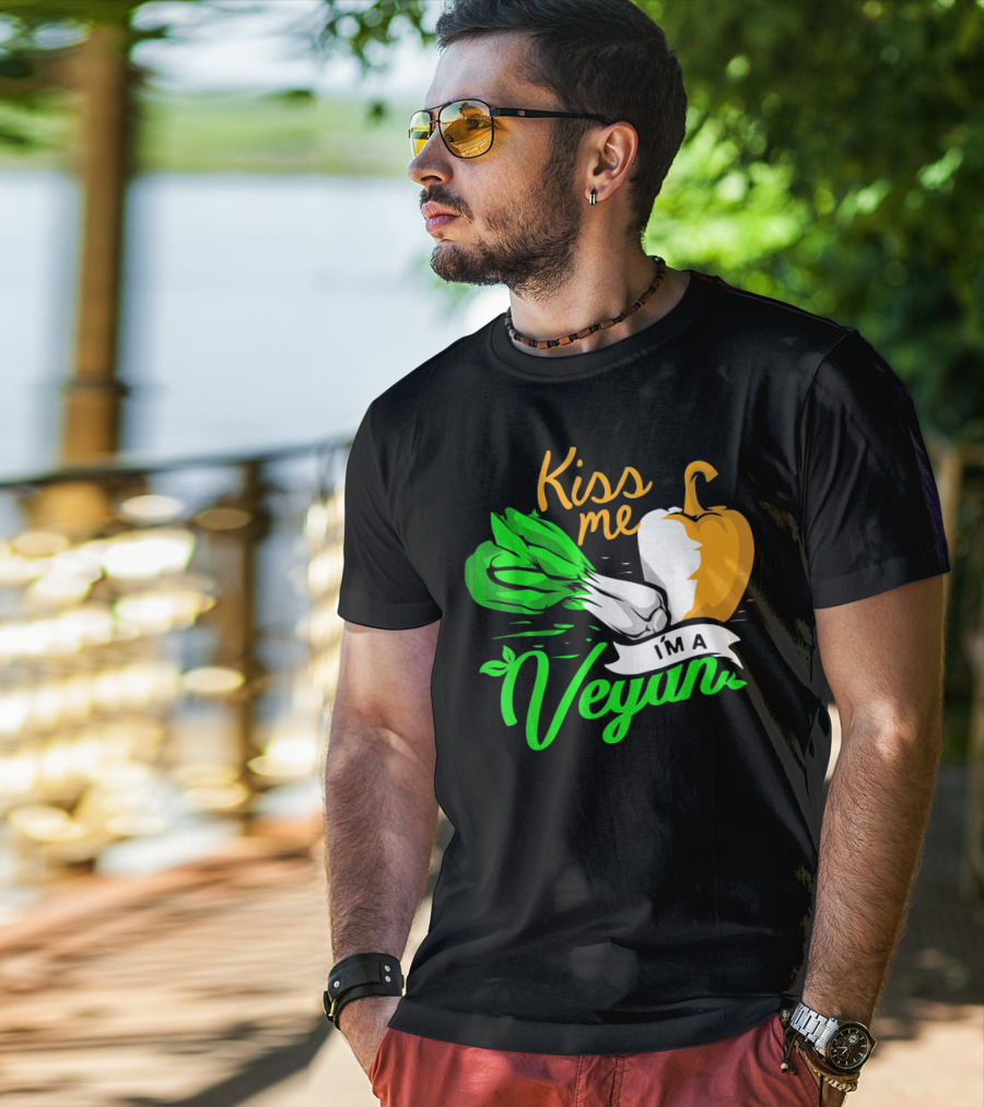 Kiss Me I'm A Vegan St. Patrick's Day Bell Pepper And Green Onions T-Shirt