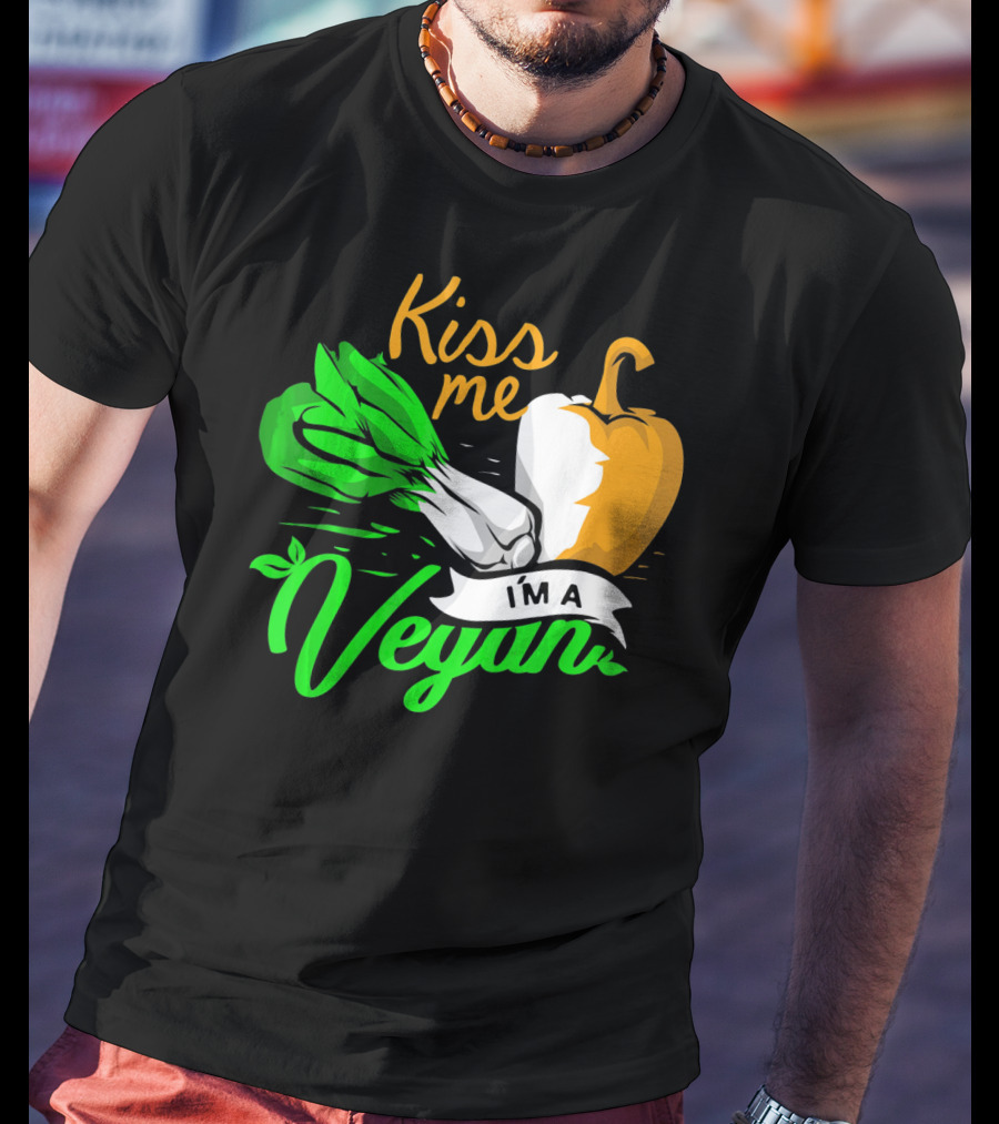 Kiss Me I'm A Vegan St. Patrick's Day Bell Pepper And Green Onions T-Shirt