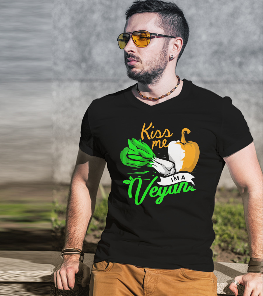 Kiss Me I'm A Vegan St. Patrick's Day Bell Pepper And Green Onions T-Shirt