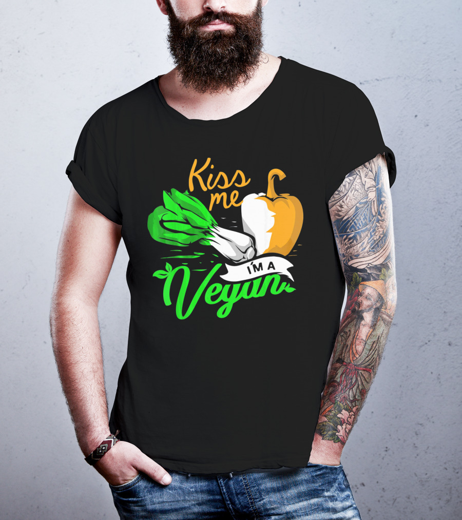 Kiss Me I'm A Vegan St. Patrick's Day Bell Pepper And Green Onions T-Shirt