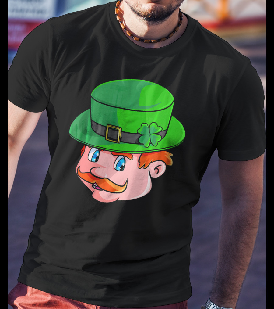 Leprechaun Face With Green Hat And Shamrock T-Shirt