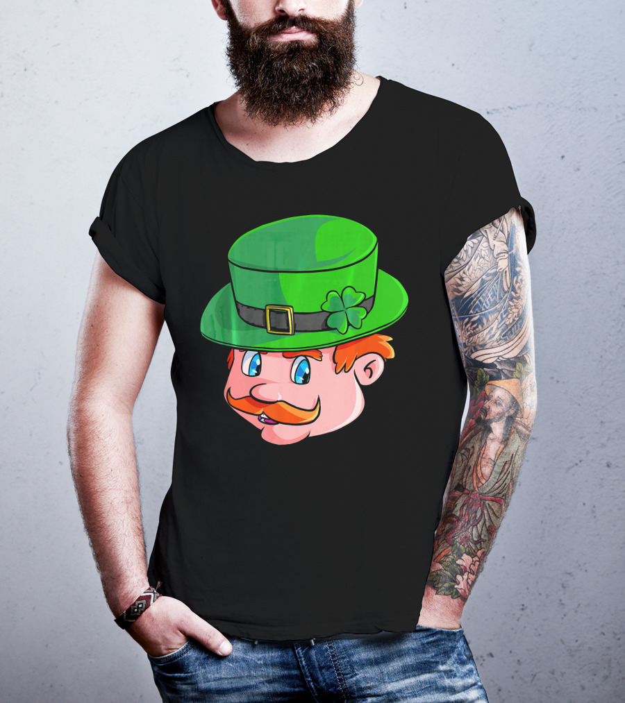 Leprechaun Face With Green Hat And Shamrock T-Shirt