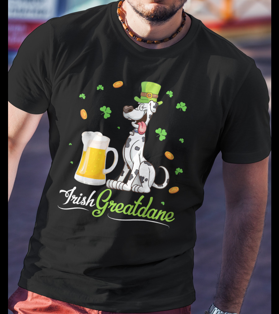 Irish Greatdane Leprechaun Shamrocks Beer Mug T-Shirt