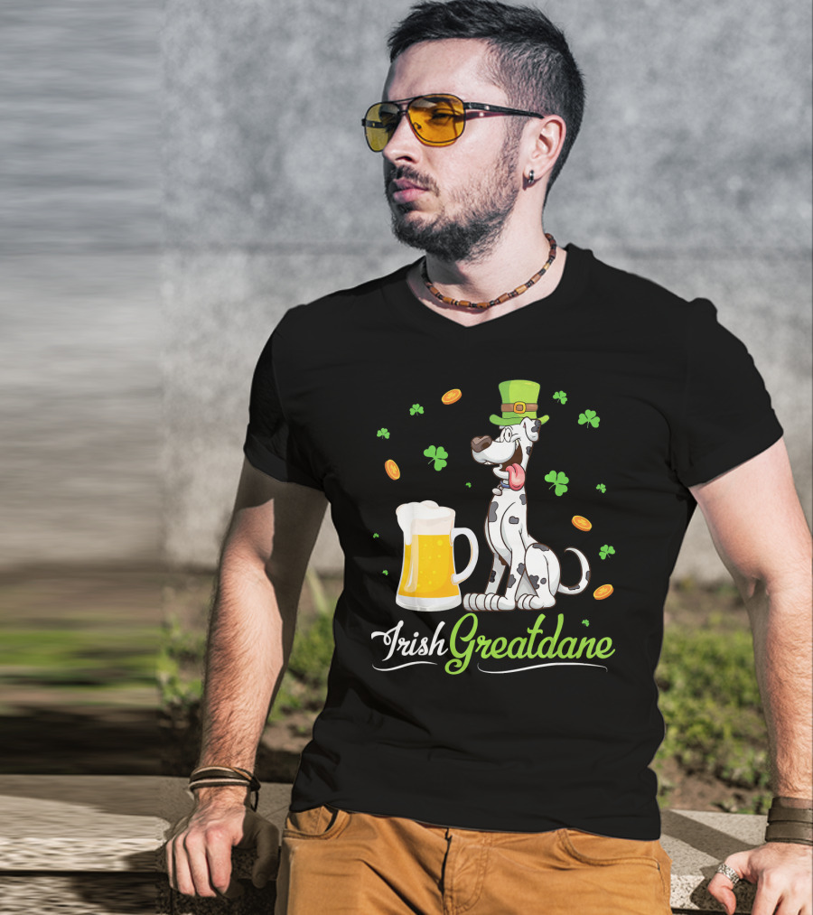 Irish Greatdane Leprechaun Shamrocks Beer Mug T-Shirt
