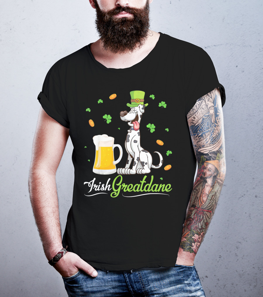 Irish Greatdane Leprechaun Shamrocks Beer Mug T-Shirt