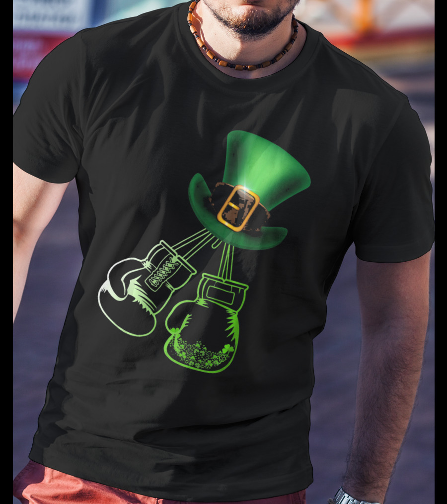 Shamrock Boxing Glove Leprechaun Hat With Green Bowler Buckle T-Shirt
