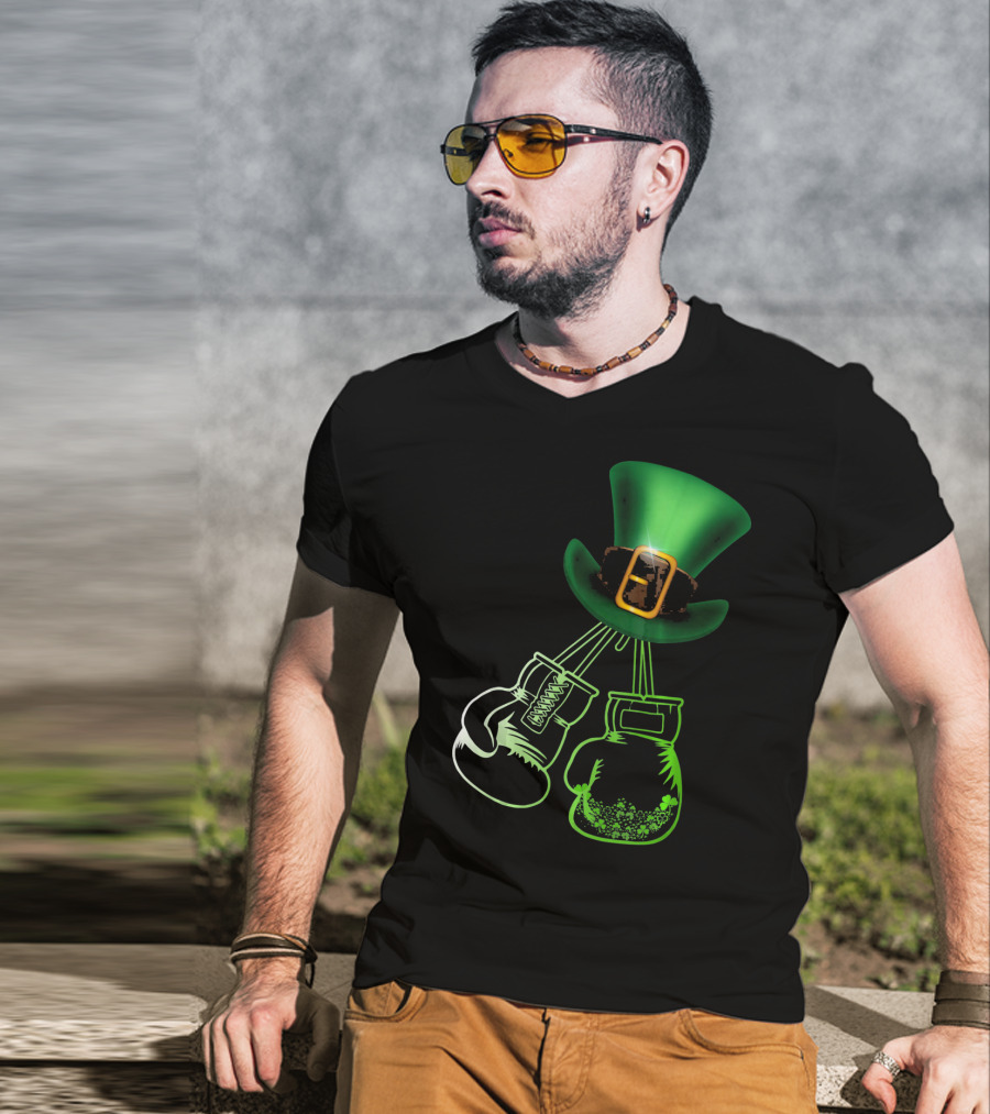 Shamrock Boxing Glove Leprechaun Hat With Green Bowler Buckle T-Shirt