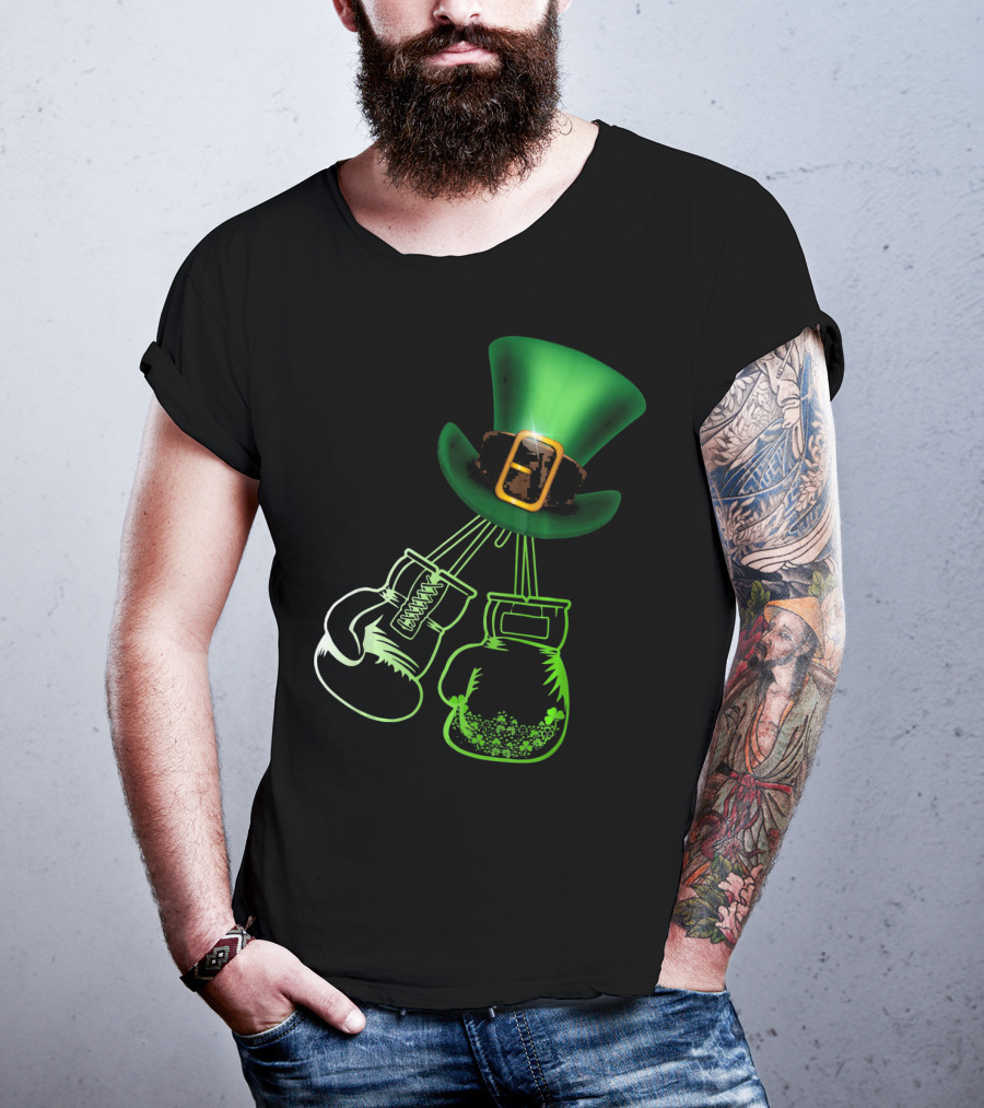 Shamrock Boxing Glove Leprechaun Hat With Green Bowler Buckle T-Shirt