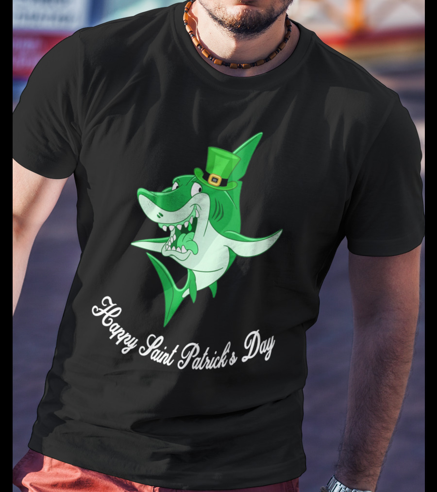 Happy Saint Patrick's Day Cute Shark Wearing Green Hat T-Shirt
