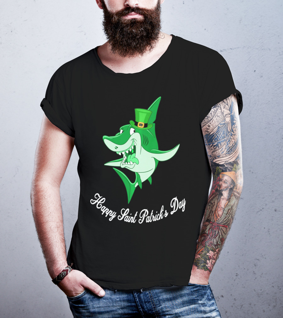 Happy Saint Patrick's Day Cute Shark Wearing Green Hat T-Shirt