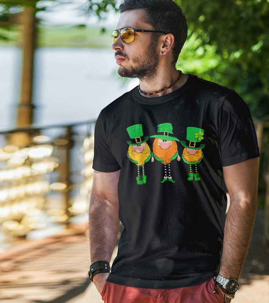 Irish Leprechaun Gnomes In Green Hats With Shamrock T-Shirt