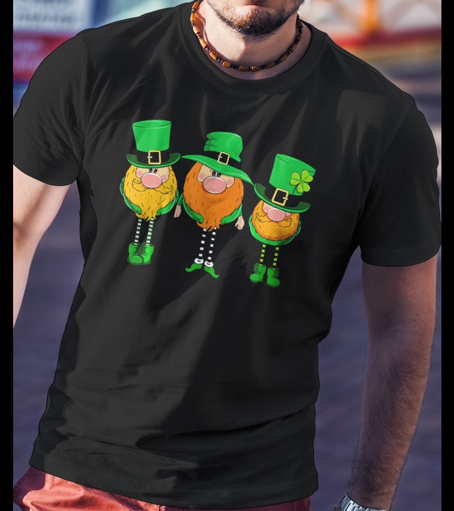 Irish Leprechaun Gnomes In Green Hats With Shamrock T-Shirt