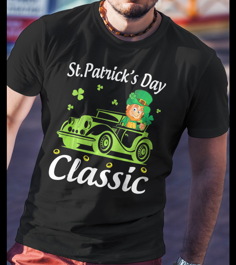 St. Patrick's Day Classic Leprechaun Drive Car Around Shamrocks T-Shirt