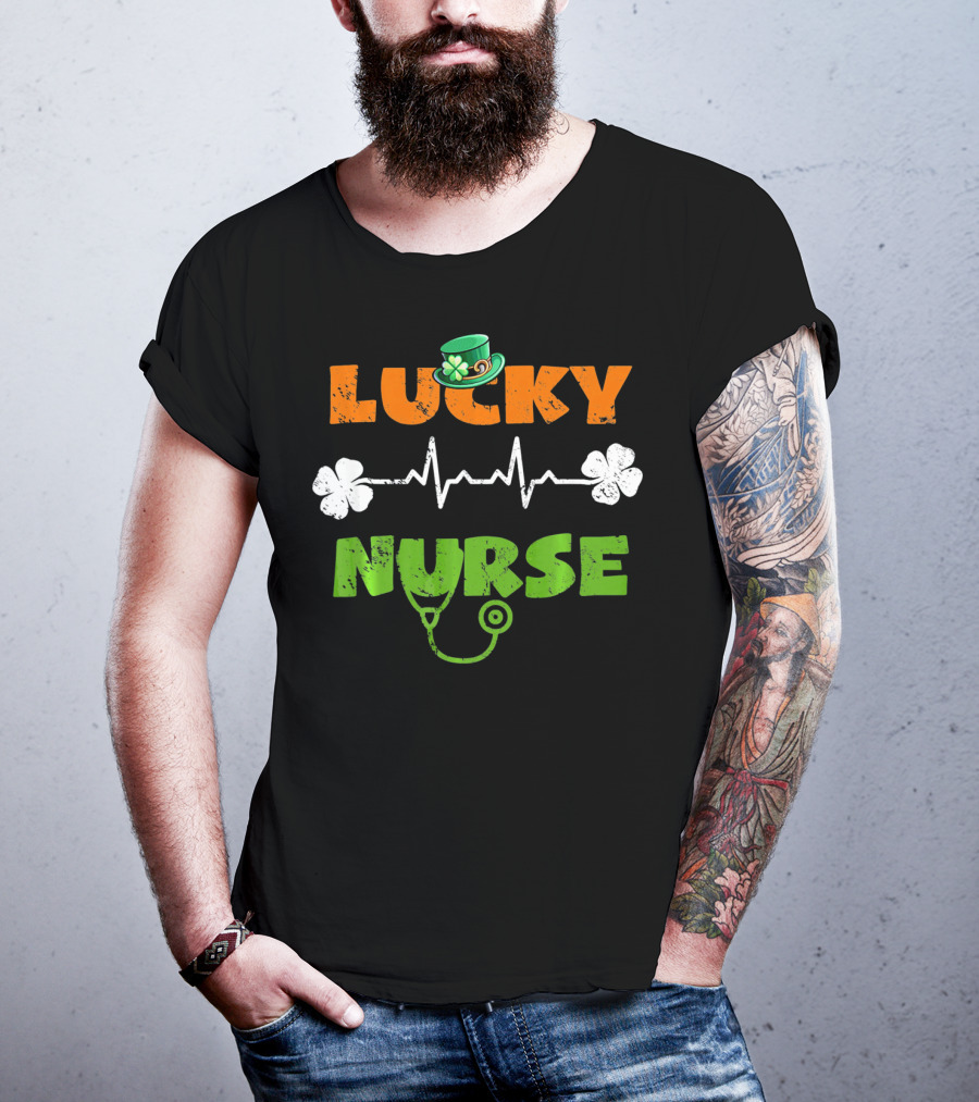 Lucky Nurse Shamrock Heartbeat Stethoscope Hat T-Shirt