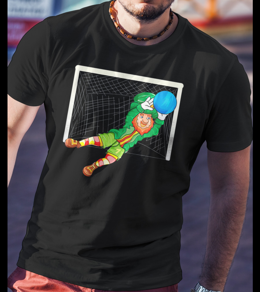 Football Soccer Keeper Leprechaun St Patrick's Goal Save T-Shirt