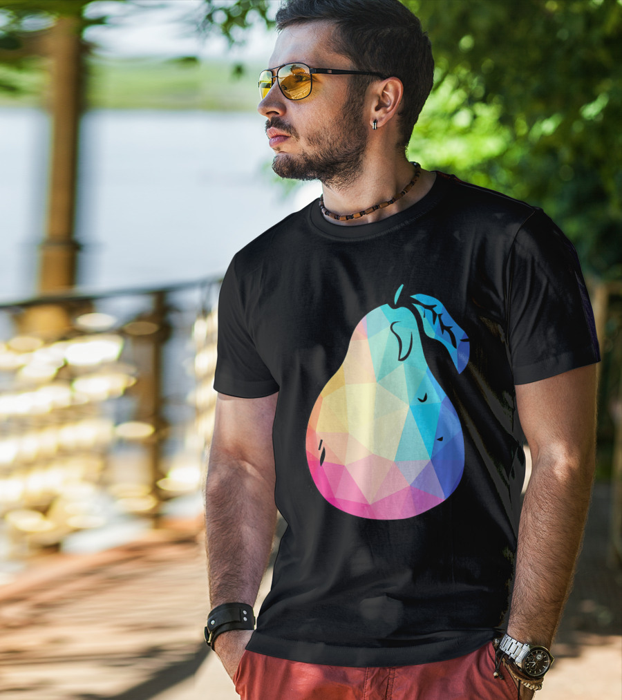 Low Poly Pear Vegetarian And Fru Geometric Colorful Polygon T-Shirt