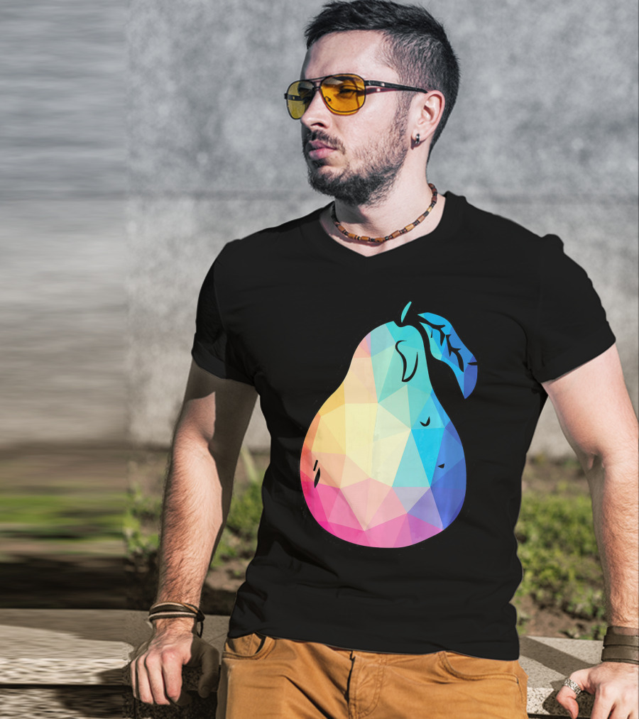 Low Poly Pear Vegetarian And Fru Geometric Colorful Polygon T-Shirt