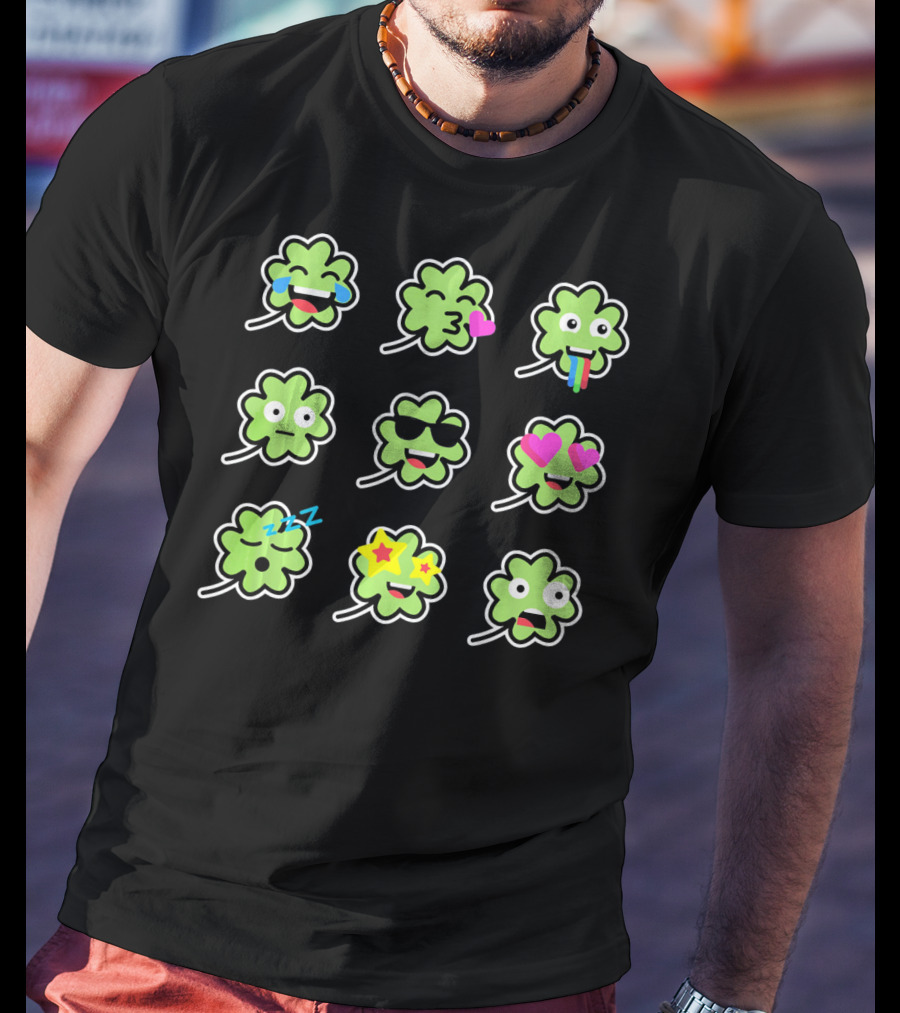 Shamrock Emoji Faces Funny St Patricks Day T-Shirt
