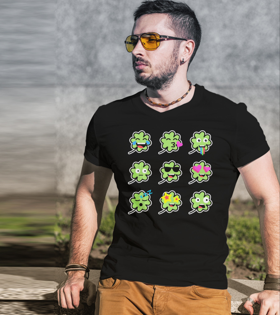 Shamrock Emoji Faces Funny St Patricks Day T-Shirt