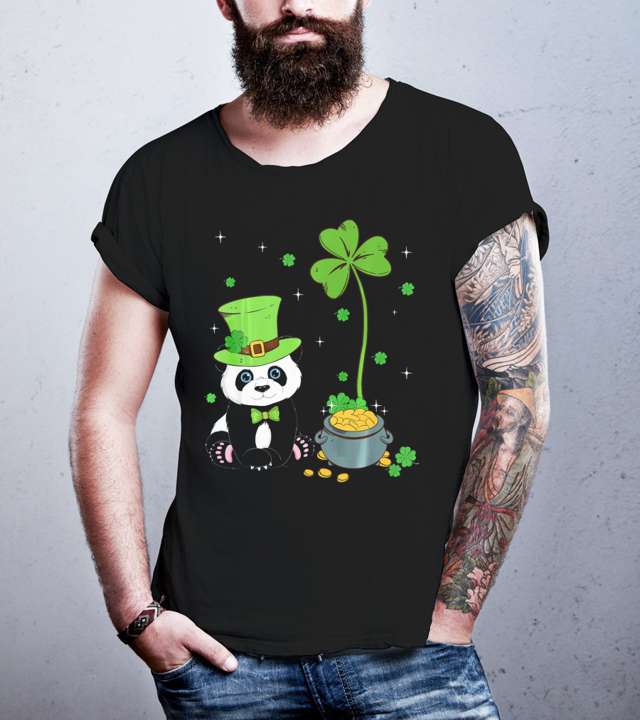 Shamrock Leprechaun Panda St Patricks Pot Of Gold T-Shirt