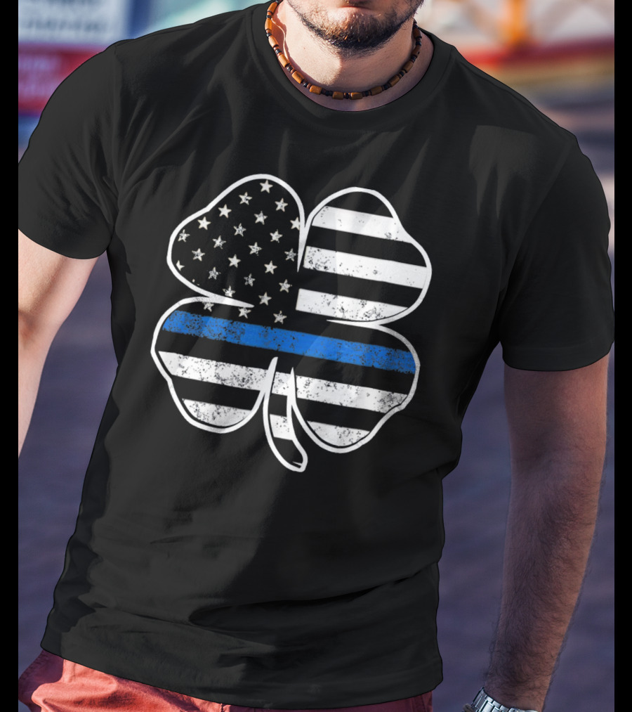 Police Flag Thin Blue Line Shamrock T-Shirt