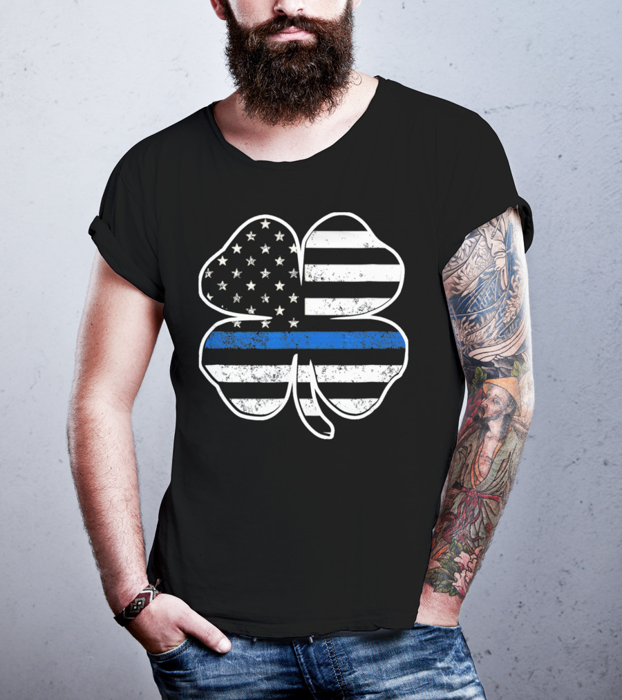 Police Flag Thin Blue Line Shamrock T-Shirt