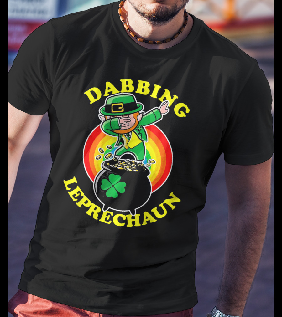 Dabbing Leprechaun Pot Of Gold Rainbow T-Shirt
