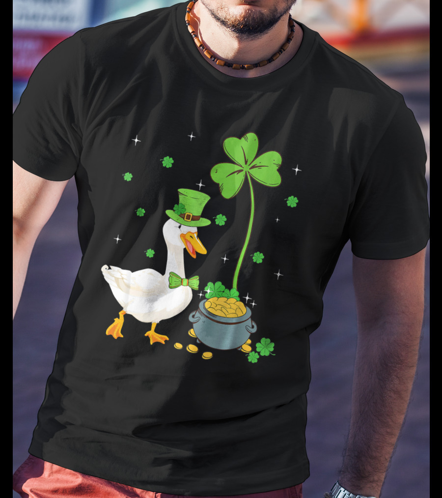Shamrock Duck With Leprechaun Hat And Pot Of Gold T-Shirt