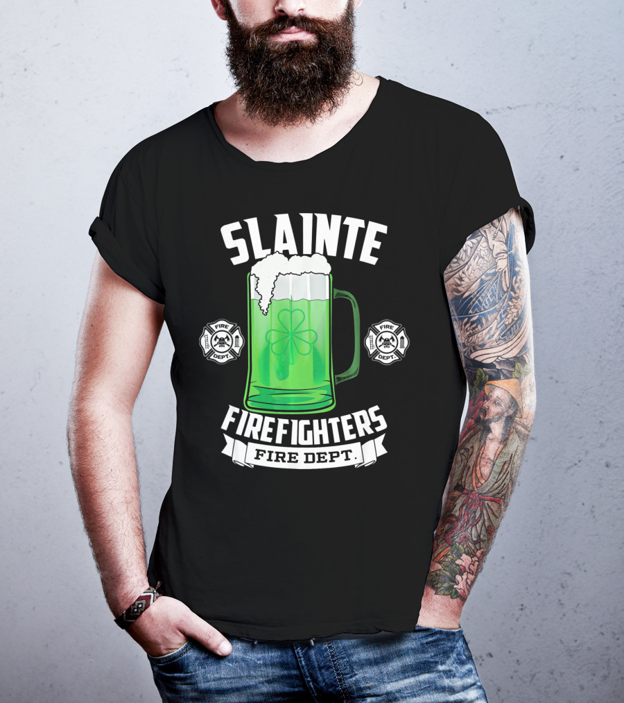 Slainte Shamrock Beer Firefighters Fire Dept T-Shirt