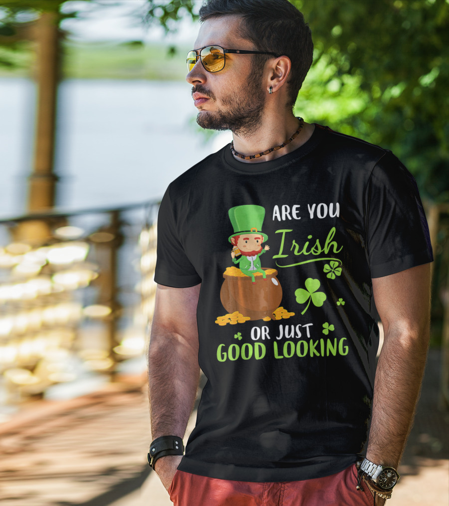 Are You Irish Or Just Good Looking Leprechaun Sitting On Gold T-Shirt