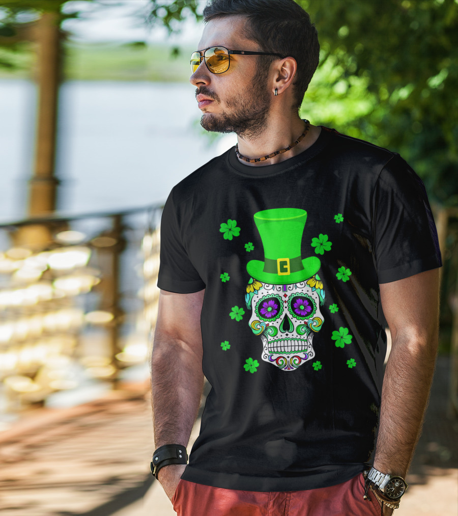 Leprechaun Sugar Skull Shamrock St Patrick's Day T-Shirt